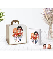 BK Gift Kişiye Özel Ahşap Kutuda Sevgililer Karikatürlü Beyaz Kupa Bardak-57