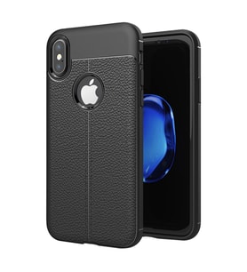 Apple iPhone X/ XS Korumalı Deri Görünüm Siyah Silikon Kılıf