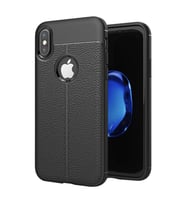 Apple iPhone X/ XS Korumalı Deri Görünüm Siyah Silikon Kılıf