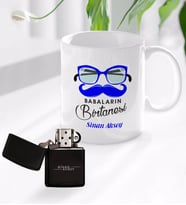 BK Gift Kişiye Özel Babaların Bir Tanesi Tasarımlı Kupa Bardak ve Benzinli Çakmak Seti - Model 1