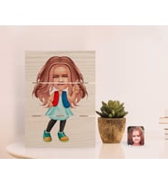 BK Gift Kişiye Özel Kız Çocuk Karikatürlü Otantik Masaüstü Ahşap Palet Çerçeve-17 (Beyaz)