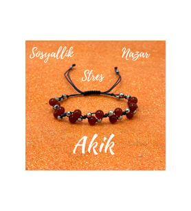 6MM İPLİ KIRMIZI AKİK DOĞAL TAŞ BİLEKLİK - AYARLANABİLİR ÖLÇÜ