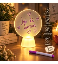 BK Gift Yuvarlak LED Işıklı Pleksi Karalama Tahtası - Yaz Sil Tekrar Kullan(Kalem Dahil)