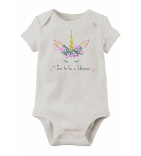 Organik Unicorn Baskılı Pamuklu Unisex Bebek Body