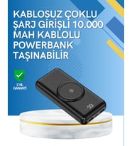 iPhone ve Android Uyumlu 10000mAh Powerbank – Hem Kablolu Hem Kablosuz