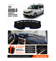 FİAT DOBLO (2007-2015) AİRBAGLİ BÜYÜK EKRAN Uyumlu Torpido Örtüsü Torpido Kılıfı - Siyah Mavi