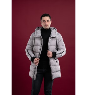 SİR REGULAR FİT KAPŞONLU ASTARLI UZUN KALIN ŞİŞME MONT (Gri)