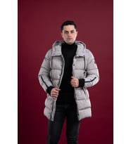 SİR REGULAR FİT KAPŞONLU ASTARLI UZUN KALIN ŞİŞME MONT (Gri)