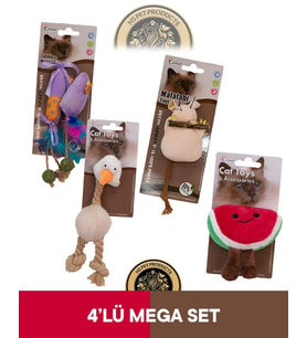 Eastland Matatabive Catnipli Peluş Fare ve Şekerli-Catnipli Peluş Tavuk-Matatabili Peluş Fare-Catnipli Hışırtılı Peluş Karpuz Oyuncak 4'lü Set