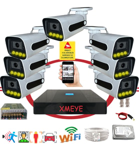 Bises 7 li Araç Yüz ve İnsan Tanımalı Hareket Algılayan 5 MP Lens 4 Warm Led Gece Renkli Gösteren Güvenlik Kamera Seti BS784W