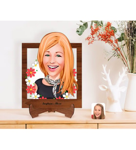 BK Gift Kişiye Özel Kadın Karikatürlü Ahşap Standlı 3D Biblo-51 (Beyaz)
