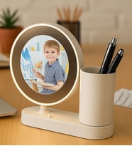 BK Gift Kişiye Özel Fotoğraflı Kalemlikli Yuvarlak Sihirli Ayna, Ev Hediyesi, Ofis Hediyesi, Sevgiliye Hediye