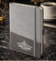 BK Gift Kişiye Özel Gri Termo Deri Defter -14, Kartvizit Bölmeli, Çizgili Ivory Kağıt