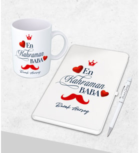 Kişiye Özel  Babalar Günü Hediyesi Defter& Kupa   &Kalem Seti