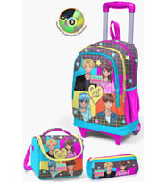 Coral High Kids Gri Mavi Pembe Anime Desenli Çekçekli 3’lü Okul Çanta Seti SET0123937