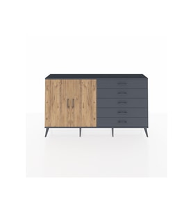 Arges Konsol 4 Raflı 5 Çekmeceli 2 Kapaklı 176x30x99 Antrasit-Çam/Antrasit