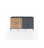 Arges Konsol 4 Raflı 5 Çekmeceli 2 Kapaklı 176x30x99 Antrasit-Çam/Antrasit