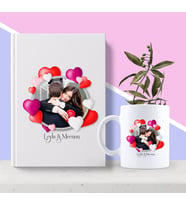 BK Gift Kişiye Özel Kalpli Fotoğraflı Beyaz Defter ve Kupa Seti 13 (Model 1)