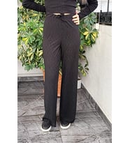 Kadın Siyah Nervürlü Geniş Paça Pantolon