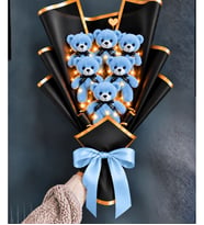 Led Işıklı Peluş Ayıcık Buketi Büyük Boy 6 Adet Kokulu Peluş Ayıcık