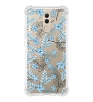 Huawei Mate 20 Lite  Köşe Korumalı Antişok Kapak Floral Mavi Tasarımlı Şeffaf  Kılıf