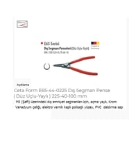 Ceta Form E65-44-0225 Dış Segman Pense Düz Uçlu-Yaylı 225-40-