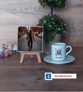 Öğretmenler Günü Hediyesi Fotoğraflı Dekoratif Taş, Ahşap Altlıklı Türk Kahvesi Fincanı Hediye (Model 2)