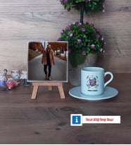 Öğretmenler Günü Hediyesi Fotoğraflı Dekoratif Taş, Ahşap Altlıklı Türk Kahvesi Fincanı Hediye (Model 2)