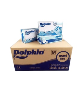 Dolphin Tek Kullanımlık Lateks Mavi Pudrasız Nitril Muayne Eldiveni Medium Orta Boy -100'lü 20 Paket