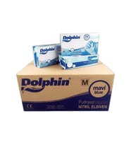 Dolphin Tek Kullanımlık Lateks Mavi Pudrasız Nitril Muayne Eldiveni Medium Orta Boy -100'lü 20 Paket