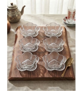 Lavin 6 Kişilik 12 Parça Lotus Çiçek Model Cam Çerezlik Kase Seti Sunum Kasesi Tabağı Tabak 160ml