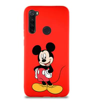 Xiaomi Redmi Note 8 Soft Premier Kapak Mickey Mouse-E Tasarımlı Silikon Kılıf - Kırmızı (Şeffaf)
