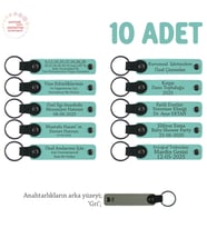 Anaokulu Hatırası İçin Kişiselleştirilmiş Anahtarlık 10’lu Set, Eğitim Öncesi Hediye, Turkuaz & Gri