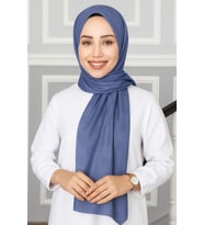 Emproyal Silver Jakar Dama Desenli Şal 75x190 cm (İndigo)