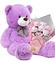 Sevimli 90 cm Peluş Ayı ile  Pembe Konsept Romantik Peluş Ayıcık Buketi (Lila)