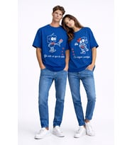 Sevgili Kombini Robot Baskılı Çift Tişört Oversize Unisex Partner Kombin Seti (Lacivert)