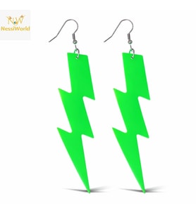 80’ler 90&amp;#39;lar Retro Neon Yeşil Şimşek Küpe 10 cm