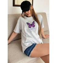 Unisex Dream Butterfly Tasarım Tshirt (Gri)