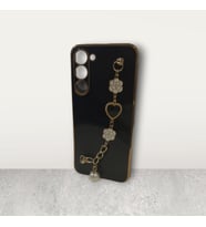 Samsung S23 PLUS  zincirli taşlı silikon telefon kılıfı (Siyah)