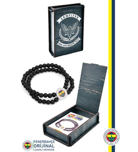 Fenerbahçe Orijinal Lisanslı Fb Logo Çiftli Mat Onix Doğaltaş Bileklik Hediyelik Ahşap Ku (Siyah)