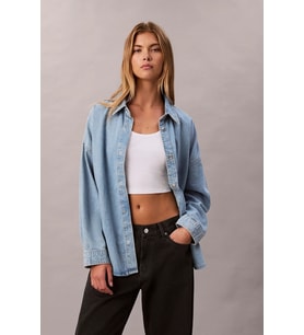 Calvin Klein Rahat Kesim Keten Denim Kadın Mavi Gömlek LV047C709G-X1O