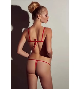 Özel Bölgesi Açık Dantelli Fantezi Sütyen Ve G-string Takımı Kırmızı 2048