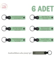 Açık Yeşil & Gri, Anaokulu Miniklerine İsimli Karne Hatırası Anahtarlık 6’lı Set, Hediyelik Anı