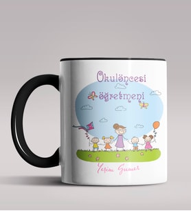 Kişiye Özel Okul Öncesi Öğretmeni Tasarımlı Siyah Renk Kupa 5 (Siyah)