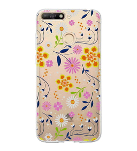 Huawei Y6 2018 Uyumlu Kapak Flowers Tasarımlı Şeffaf Silikon Kılıf