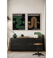 Geometrik Modernizm 2'li Ahşap Çerçeveli Tablo Seti