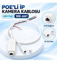 100 Adet 48V PoE Destekli IP Kamera Bağlantı Kablosu – RJ45 ve DC Soketli