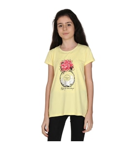 Toontoy Kız Çocuk Parfüm Nakışlı T-Shirt (Sarı)