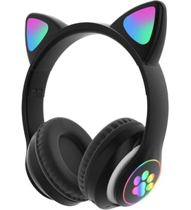 Kedili Kablosuz Bluetooth Kulaklık Led Işıklı Mikrofonlu Raydolu Fm Çocuk Kulaklığı, Kulak Üstü Sevimli Kedi Kulaklık LED Işıklı Katlanabilir Kablosuz Kulaklık Okul/Tablet/PC/Telefon (Siyah)
