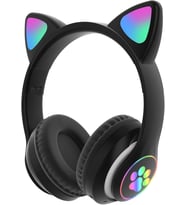 Kedili Kablosuz Bluetooth Kulaklık Led Işıklı Mikrofonlu Raydolu Fm Çocuk Kulaklığı, Kulak Üstü Sevimli Kedi Kulaklık LED Işıklı Katlanabilir Kablosuz Kulaklık Okul/Tablet/PC/Telefon (Siyah)